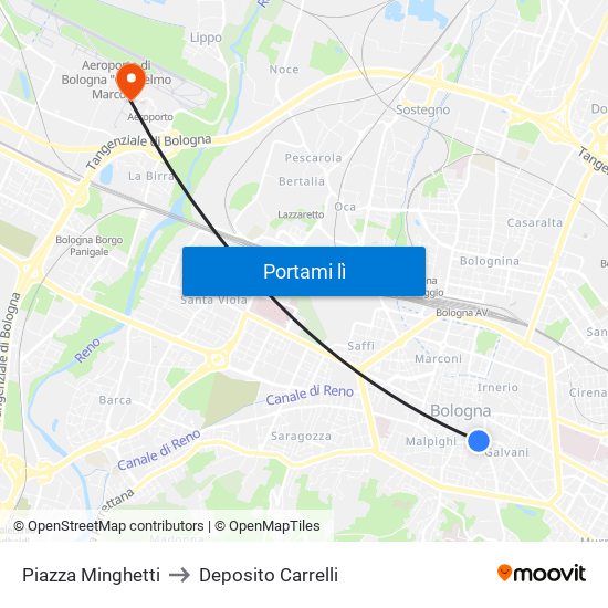 Piazza Minghetti to Deposito Carrelli map