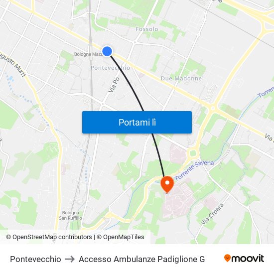 Pontevecchio to Accesso Ambulanze Padiglione G map