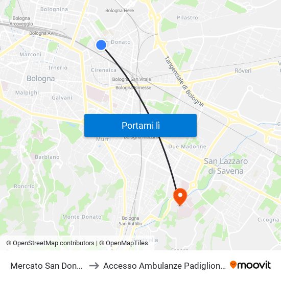 Mercato San Donato to Accesso Ambulanze Padiglione G map