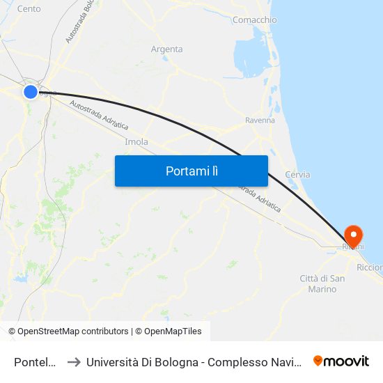 Pontelungo to Università Di Bologna - Complesso Navigare Necesse map