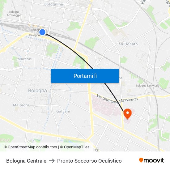 Bologna Centrale to Pronto Soccorso Oculistico map