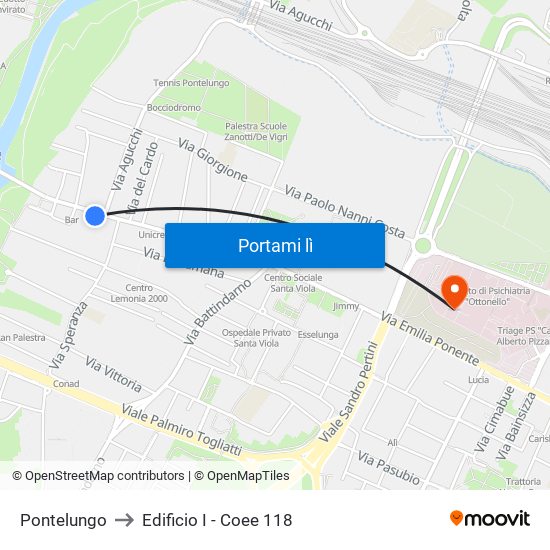 Pontelungo to Edificio I - Coee 118 map