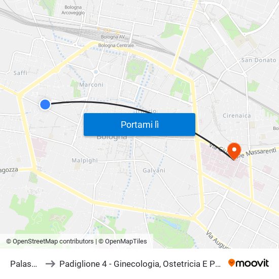 Palasport to Padiglione 4 - Ginecologia, Ostetricia E Ps Ostetrico map