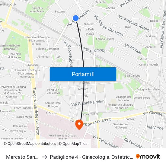 Mercato San Donato to Padiglione 4 - Ginecologia, Ostetricia E Ps Ostetrico map