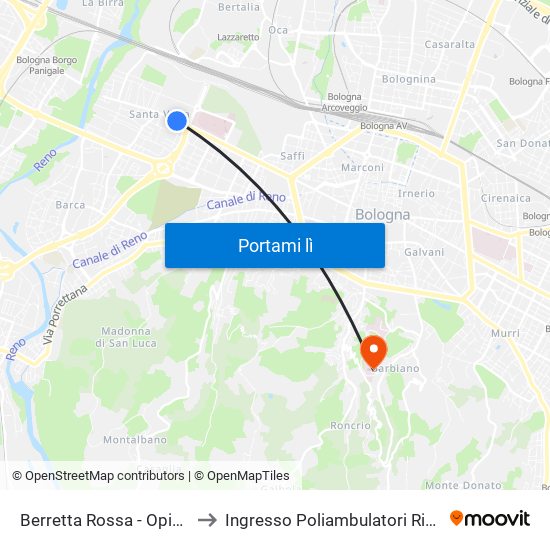 Berretta Rossa - Opificio Golinelli to Ingresso Poliambulatori Rizzoli - Barbiano map