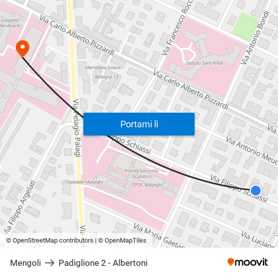 Mengoli to Padiglione 2 - Albertoni map