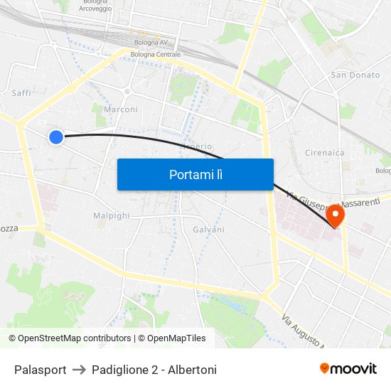 Palasport to Padiglione 2 - Albertoni map