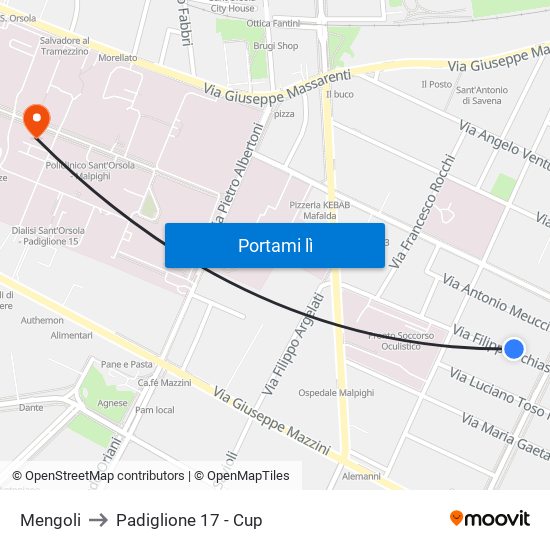 Mengoli to Padiglione 17 - Cup map