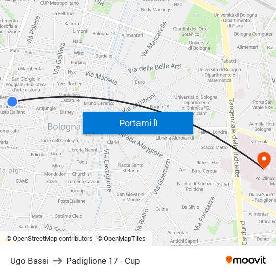 Ugo Bassi to Padiglione 17 - Cup map