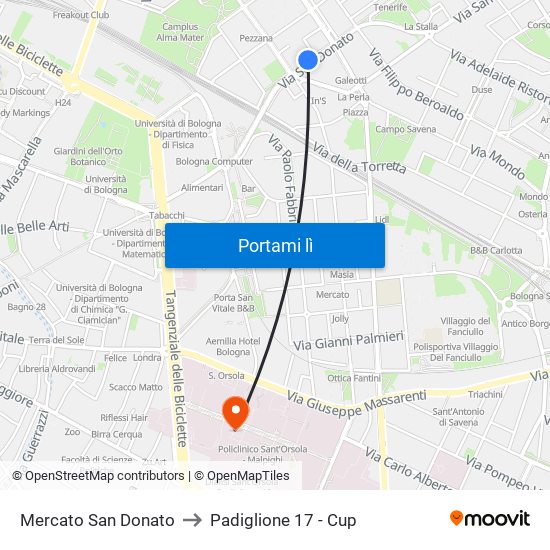 Mercato San Donato to Padiglione 17 - Cup map