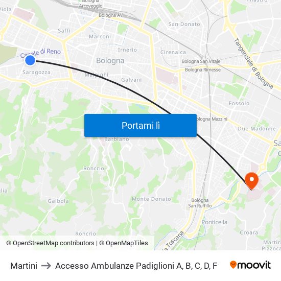 Martini to Accesso Ambulanze Padiglioni A, B, C, D, F map