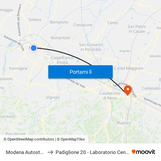 Modena Autostazione to Padiglione 20 - Laboratorio Centralizzato map