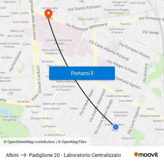 Albini to Padiglione 20 - Laboratorio Centralizzato map