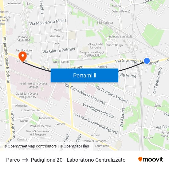 Parco to Padiglione 20 - Laboratorio Centralizzato map