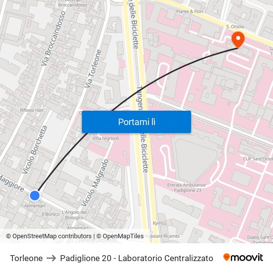 Torleone to Padiglione 20 - Laboratorio Centralizzato map