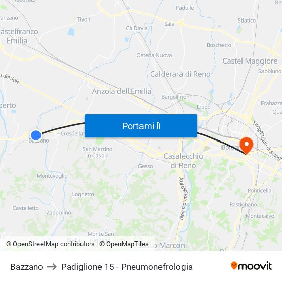 Bazzano to Padiglione 15 - Pneumonefrologia map