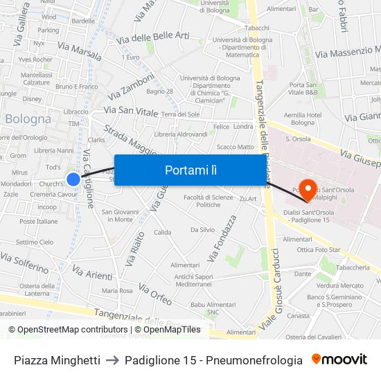 Piazza Minghetti to Padiglione 15 - Pneumonefrologia map