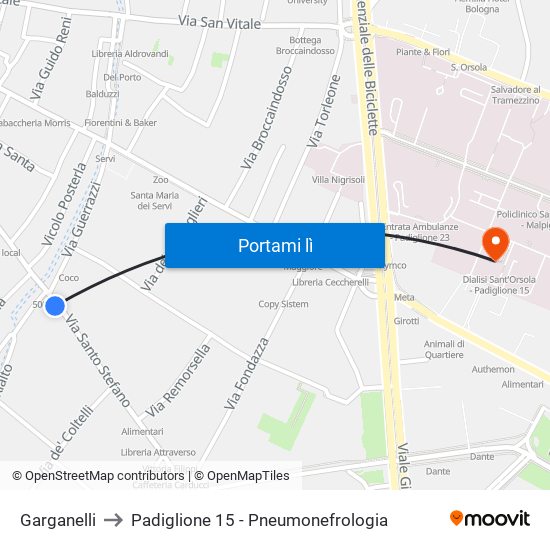 Garganelli to Padiglione 15 - Pneumonefrologia map