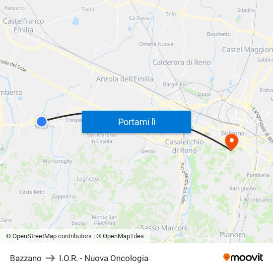 Bazzano to I.O.R. - Nuova Oncologia map