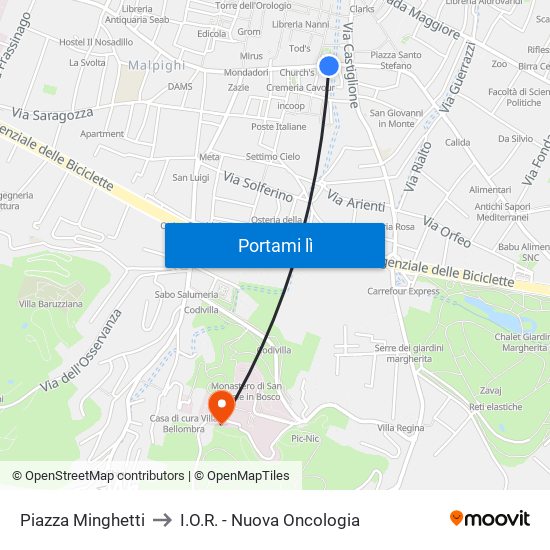 Piazza Minghetti to I.O.R. - Nuova Oncologia map
