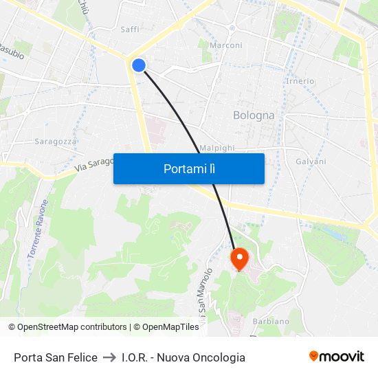 Porta San Felice to I.O.R. - Nuova Oncologia map