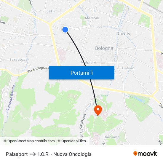 Palasport to I.O.R. - Nuova Oncologia map