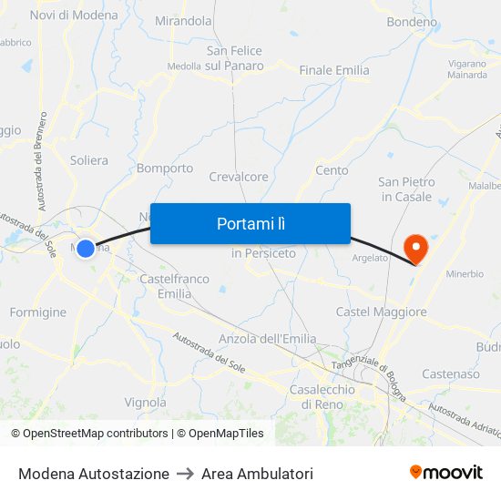 Modena Autostazione to Area Ambulatori map