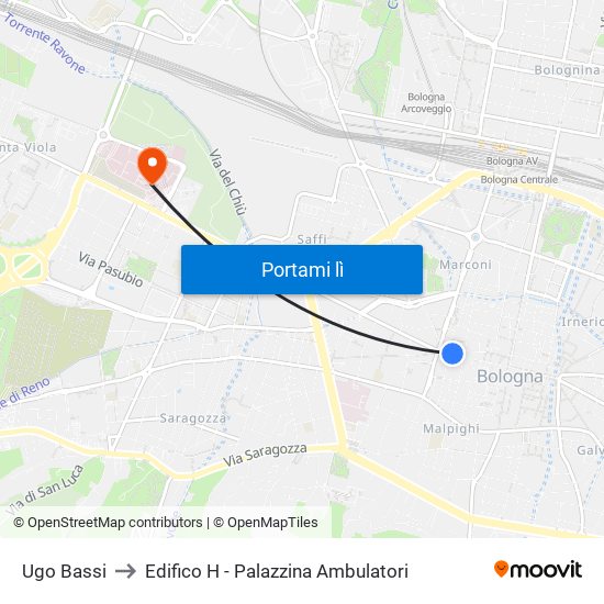 Ugo Bassi to Edifico H - Palazzina Ambulatori map