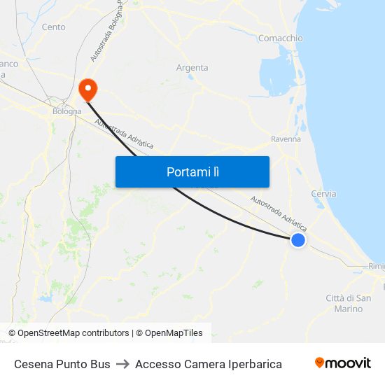 Cesena Punto Bus to Accesso Camera Iperbarica map