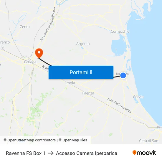 Ravenna FS Box 1 to Accesso Camera Iperbarica map