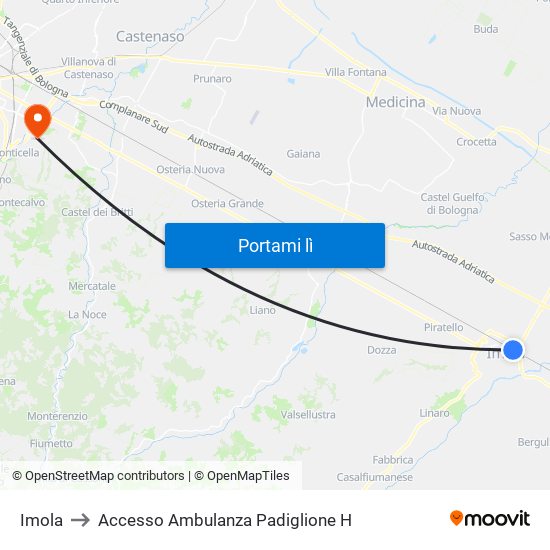 Imola to Accesso Ambulanza Padiglione H map