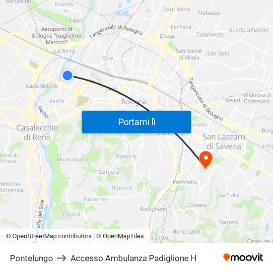 Pontelungo to Accesso Ambulanza Padiglione H map