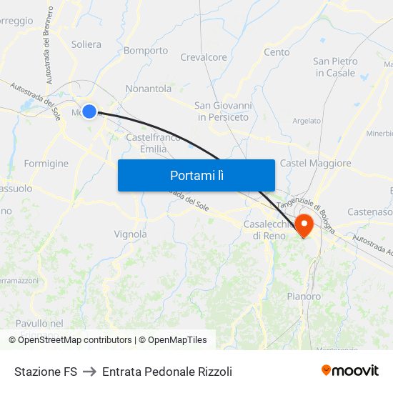 Stazione FS to Entrata Pedonale Rizzoli map