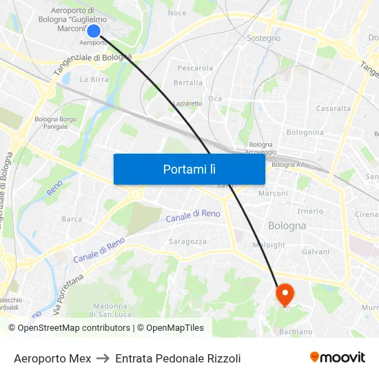 Aeroporto Mex to Entrata Pedonale Rizzoli map