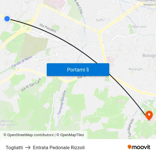 Togliatti to Entrata Pedonale Rizzoli map