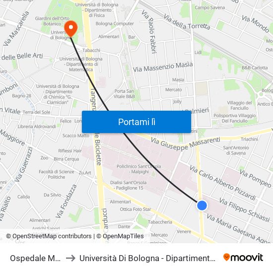 Ospedale Malpighi to Università Di Bologna - Dipartimento Di Biochimica map