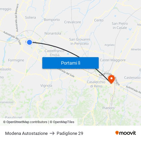 Modena Autostazione to Padiglione 29 map