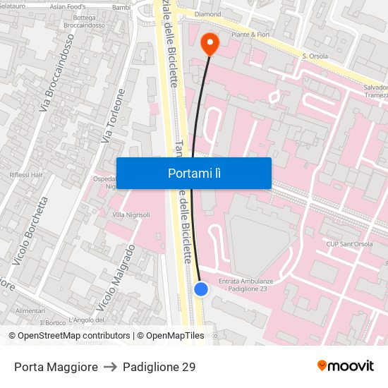 Porta Maggiore to Padiglione 29 map