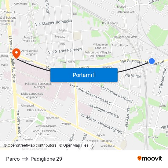 Parco to Padiglione 29 map