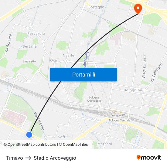 Timavo to Stadio Arcoveggio map