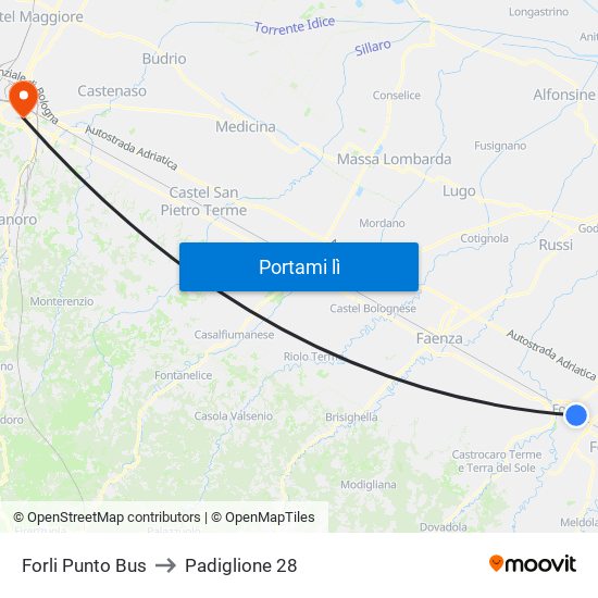 Forli Punto Bus to Padiglione 28 map