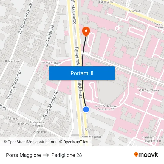 Porta Maggiore to Padiglione 28 map