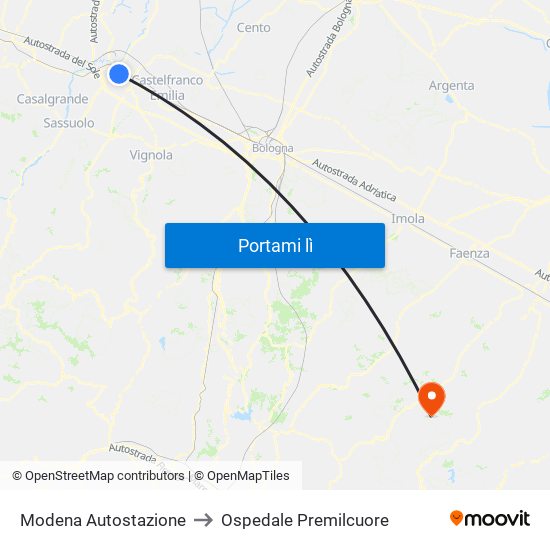 Modena  Autostazione to Ospedale Premilcuore map