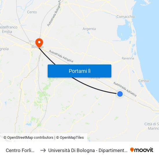 Centro Forlimpopoli to Università Di Bologna - Dipartimento Di Fisiologia map