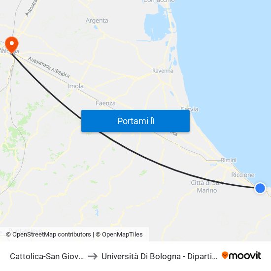 Cattolica-San Giovanni-Gabicce to Università Di Bologna - Dipartimento Di Fisiologia map