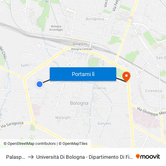 Palasport to Università Di Bologna - Dipartimento Di Fisiologia map