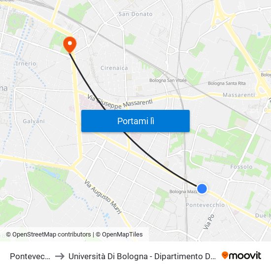 Pontevecchio to Università Di Bologna - Dipartimento Di Fisiologia map