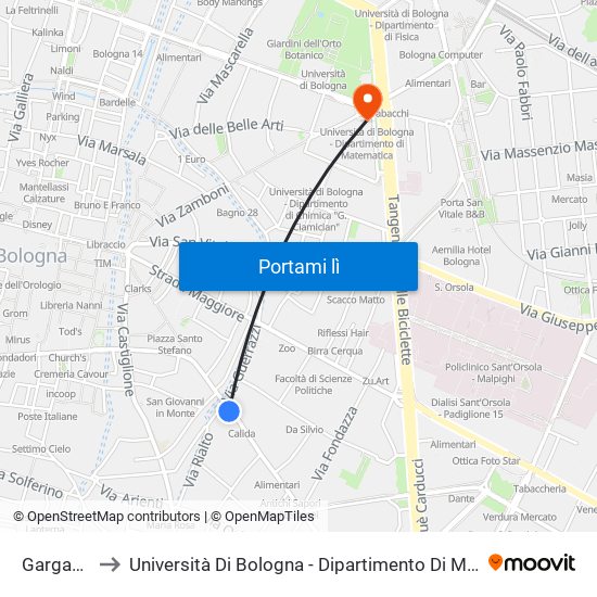 Garganelli to Università Di Bologna - Dipartimento Di Matematica map