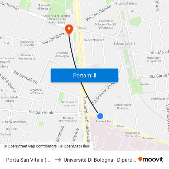 Porta San Vitale (Via Massarenti) to Università Di Bologna - Dipartimento Di Matematica map