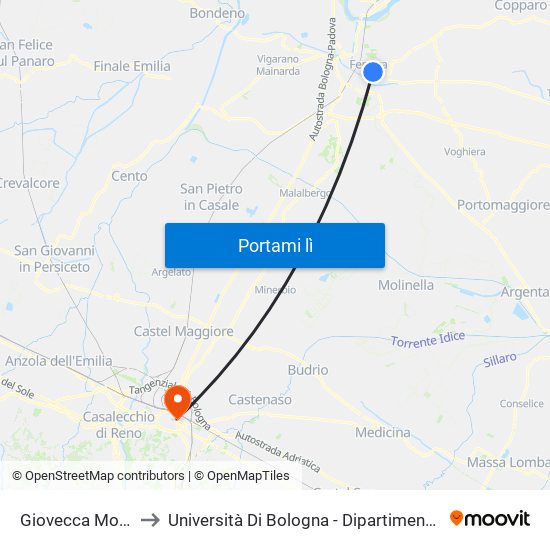 Giovecca Montebello to Università Di Bologna - Dipartimento Di Matematica map